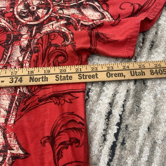 Vintage Affliction Black Y2K Georges St-Pierre Cross Red AOP Shirt Sz Large - Picture 5 of 6